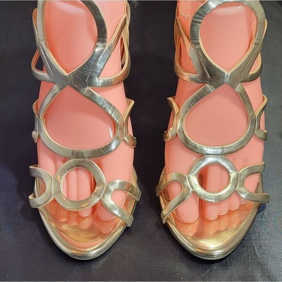 CHRISTIAN SIRIANO GOLD HIGH HEEL STILETTOS PUM SANDAL - Picture 7 of 15